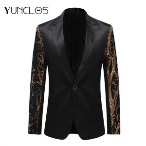 Men's Euro Size Unique Two-Tone Sequins Blazer Single Breasted One Button Jacket  Wedding &Party Male Suit  Slim Casual C