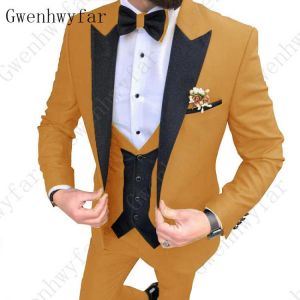 Gwenhwyfar 2020 Classic Men Suits for Wedding Elegant 3 Piece Men's Formal Suits Set Yellow Purple Gentleman Men's Dress
