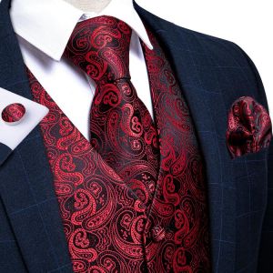 Luxury Red Paisley 100% Silk Formal Dress Vest Neck Tie Set Men's Wedding Party Vest Sleeveless Formal Business Jacket DiBanG