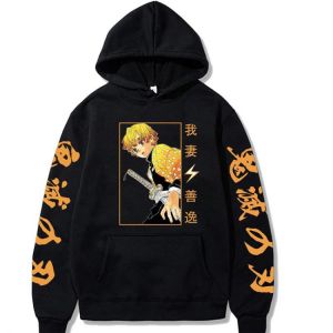 Anime Demon Slayer Hoodies Agatsuma Zenitsu Printed Men's Sweatshirt Harajuku Streetwear Casual Unisex Pullover