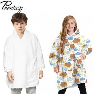 Fashion Kids Fleece Blanket Hoodies Autumn Winter Warm Pullover Boys Girls Home Loose Pajamas Casual Hooded Sweatshirt Jacket