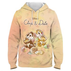 Disney Sweatshirt Chip Dale Chipmunk Cartoon Letter Print Fashion Unisex Couples Pocket Children Hoodie Pullover Long Sleeve Top