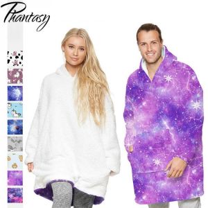 Phantasy Adult Blanket Fleece Hoodie Home Pullover Unicorn Stars Pajamas Autumn Winter Double-Sided Wearable Couple Tracksuits