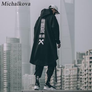 japanese sweatshirt Mens Oversize Hoodies Long Cloak Hip Hop Gothic Outwear Streetwear Coat Harajuku Style Male Tops michalkova