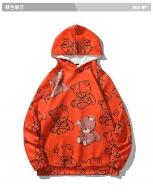Fall/winter new casual sweater men's plus size bear print hip-hop street hoodie drop shoulder sleeves