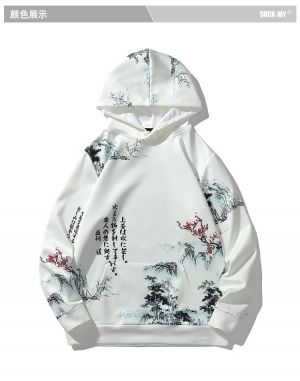 Autumn and winter new loose hooded sweater men's casual Chinese style crane printing hooded jacket lovers