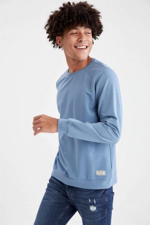 Defacto Man Cotton Sweat Shirt 2021 Autumn Winter Regular Fit Crew Neck Long Sleeve Oversize Hoodies-V9284AZ21AU