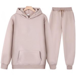 Men's Tracksuit Hoodies Suit 2021 Autumn Winter Solid Hooded Sweatshirt Pants Sets Plus Size Fleece Male Pullover Sportwear S