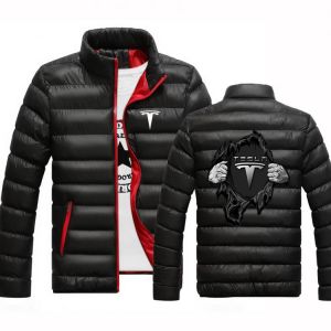Tesla Logo New Warm Thick Men Parka Winter Casual Mens Outwear Coats Solid Stand Collar Male Windbreak Cotton Padded Down Jacket