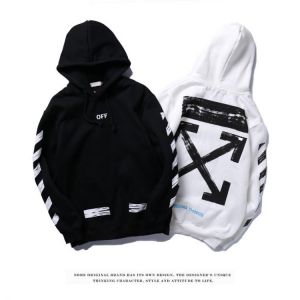 Men's Hoodies Painted Arrow Diagonal Stripes Loose Hoodie Plus Velvet Sweatshirts Fashion OW Men and Women Couple Jacket Hood