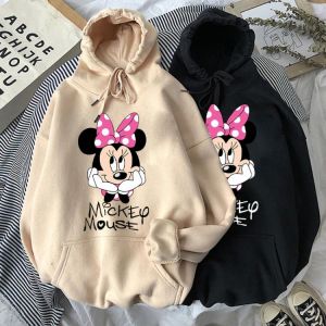 Disney Women's Harajuku Hoodie Cute Mickey Mouse Hoodie Cartoon Top Long Sleeve Pocket Hip Hop Sweatshirt Fashion Hooded Wome