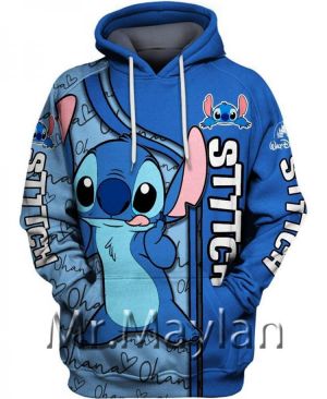 Disney Men's Women's Fully Printed 3D Stitch Hoodie Sweatshirt Trendy Streetwear Boys 2021 Spring and Autumn Street Danc