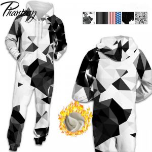 Phantasy Fashion New Adults Rompers 3D Mirror Fragment Print Hooded Jumpsuit Winter Thicken One piece pant Casual Sleep Clothing