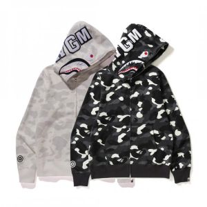 Hoodies Winter Fashion Brand Luminous Bape Shark Brushed Hoody Teenagers Casual Cool Sweatshirt Coat Men Clothing