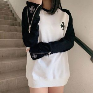Autumn And Winter New Chromes Cross Hoodie Black PU Crucifix Heart Embroidered Men Women Fashion Design Sweatshirt