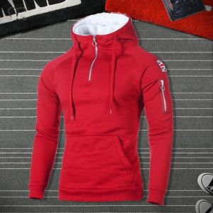Men Hoodies Sweatshirts Fashion Zipper Long Sleeve Hooded Hoodie Male Casual Hoody Outwear Hip Hop Streetwear Solid Pullover Red