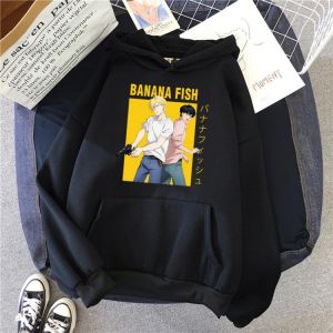 Banana Fish Japanese Cartoon Anime Print Men Hoodie Pocket Warm Hoody O-Neck Loose Hoodies Autumn Fleece Sweatshirt Mens Fashion