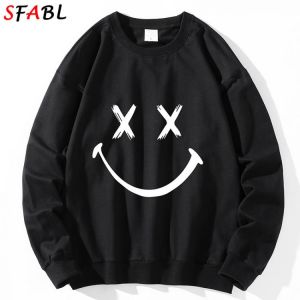 Smile Print Hoodie Sweatshirts Men Pullover Women Harajuku Hip Hop Men's Hoodie Streetwear Casual Solid Sweatshirts Male 2021