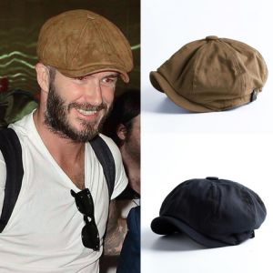 British Style Newsboy Cap Men Cotton Ascot Cap Beckham Khaki Male Spring Summer Vintage Brand New Octagonal Flat Cap