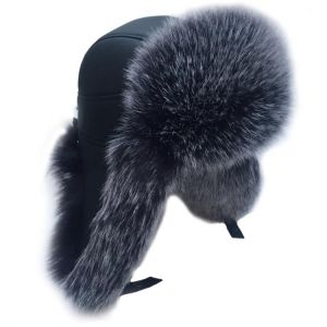 MTTZSYLHH Men&#x27;s Pilot Hat Fox Fur Russian Winter Hat Warm Upscale Ears Bombshell Artificial Leather Free Shipping