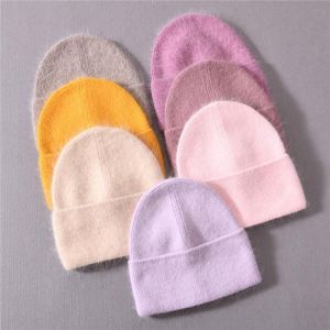Solid Color Winter Hats Women Men Fluffy Long Hair Cashmere Knitted Beanies Warm Wool Autumn Female Beanie Caps Casual