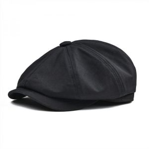 BOTVELA Newsboy Cap Men's Twill Cotton Eight Panel Hat Women's Baker Boy Caps Retro Big Large Hats Male Boina Black Bere