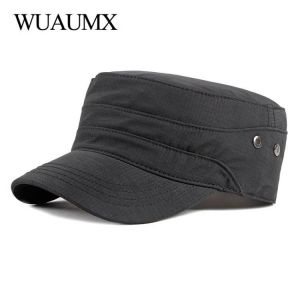 Wuaumx NEW Casual Military Hats For Men Women Flat Top Military Cap Spring Summer Army Cap Solid Sun Hat Adjustable kapelusz