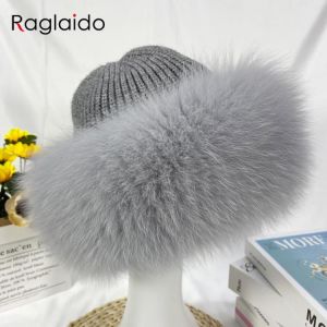 Winter Hats Women Natural Fox Fur Fuffy Warm Fashion Stylish Fedoras Knitted fur hat