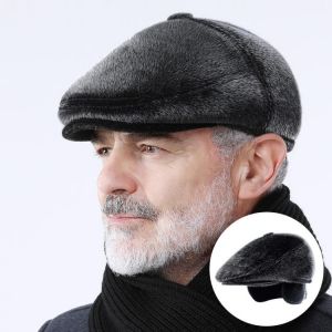 Winter Faux Fur Newsboy Hat With Earflaps Beret Dad Hat for The Elderly Peaked Cap Winter Warm Hats for Old Men Flat Cap