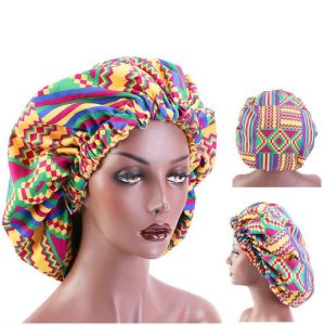 African Pattern Print Bonnet Hijabs Hat Women Night Sleep Cap Double Layer Satin Turban Extra Large Head Wear Lady Head Wrap Hat