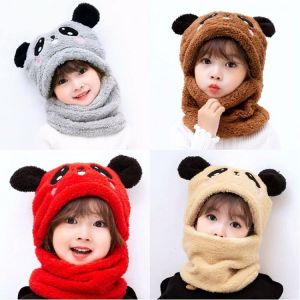 ncmama Winter Children Hat Plus Fleece Kids Caps Cartoon Hat For Girls Boys Scarf Thicken Cap Newborn Photography Baby Stuff