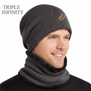 TRIPLE INFINITY Winter Men's Hat Warm Suit Outdoor Cycling Ski Ear Protection Cold Resistant Fluff Knitted Hats Skullies Bean