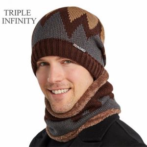 TRIPLE INFINITY Warm Winter Hats Stylish Add Fluff Lined Soft Male Beanies Cap Windproof Thick Winter Knitted Hats For Men New