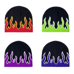 New Hot Fashion Brand Autumn Winter Unisex Fire Design Street Dance Trend Hip Hop Knitted Soft Wear Warm Man Bonnet Beanie Hat