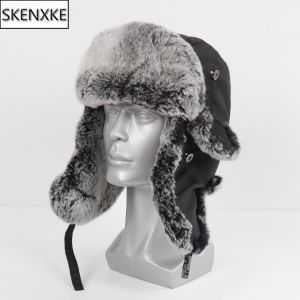 New Russia Winter Real fur Hat Men Outdoor Windproof Super Warm Real Rex Rabbit Fur Bomber Hats Natural Soft Rex Rabbit Fur Caps