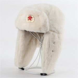 Men Women Soviet Army Military Badge Russia Bomber Hats Pilot Trapper trooper Hat Winter Faux Fur Earflap Snow Caps 3 Styles