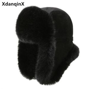 XdanqinX New Winter Men's Suede Cold Proof Bomber Hats Plus Velvet Warm Earmuffs Hat Ear Protection Windproof Riding Cap Ski 