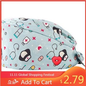 Fashion Breathable Scrub Cap Printed Button Work Hat Casual Unisex Outdoors Nurse Work Hat For Home Worker Outdoor