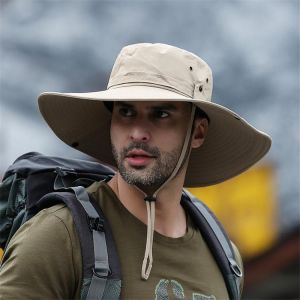 2021 New Fashion Summer Bucket Hat Cowboy Men Outdoor Fishing Hiking Beach Hats Mesh Breathable Anti UV Sun Cap Large Wide Brim