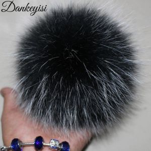 Fluffy Real Fox Fur Pompoms with Button 13-15cm DIY Fox Fur Pom Poms Balls Natural Fur Pompon For Scarves Hats Bags  Accessories