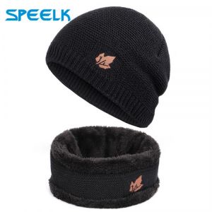 Winter Knitted Hats Men Leaf Leather Beanies Hat Women Warm Knit Velvet Outdoor Skullies Hats Winter Bonnet Beanies Caps