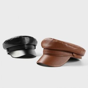 New 2020 Spring Autumn leather Military Cap hat Army beret Femme hat Women Black berets caps for women sombrero mujer flat Hats