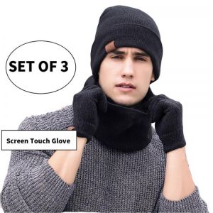 2019 New Unisex Winter hats Men Warm Hat With Bib Touch Screen Gloves Women  Knitted Beanies Hats Outdoor Riding Sets 3