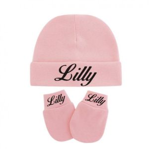 Custom Newborn Baby Hat & Mittens Personalised Pink Hat and Mittens Set Newborn Hat and Baby Anti-scratching Gloves Mittens