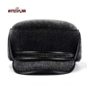 Men's Winter Flat Top Pilot Cap High Quality Snow Cap Long Ear Protection Artificial Leather Outdoor Warm Men's Bomber H