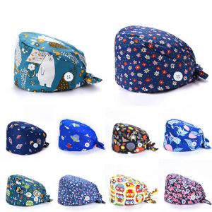 1PC New Scrub Nurse Hat gorros quirurgicos Floral Bouffant Sanitary Cap with Sweatband Cartoon Printing Nursing Caps Scrub Cap