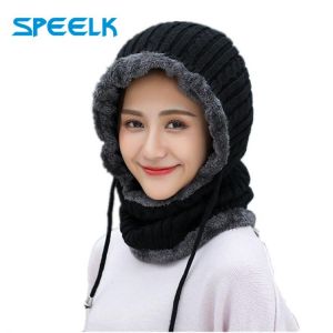 Brand New Winter Hats With Bib Men Women Warm Wool Beanie Skullies Hat Female Knitted Windproof Ear Protection Dual-use Caps