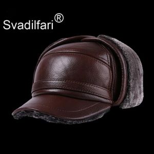 Winter Men's Leather Hat Thicken Leather Cowhide Baseball Caps With Ears Warm Snapback Dad's Hats Sombrero De Cuero Del 