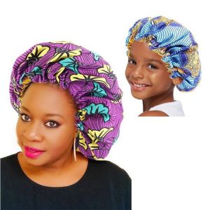Extra Large Double Layer Parent-child Sleep Cap Adjustable African Print Ankara Satin Bonnet Festival Cap Turban Hat Nightcap