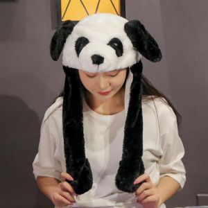 2021 New Plush Moving Husky Ear Hat Cartoon Animal Panda Funny Ears Pinching Ear to Move Vertically Plush Toys Cute Caps